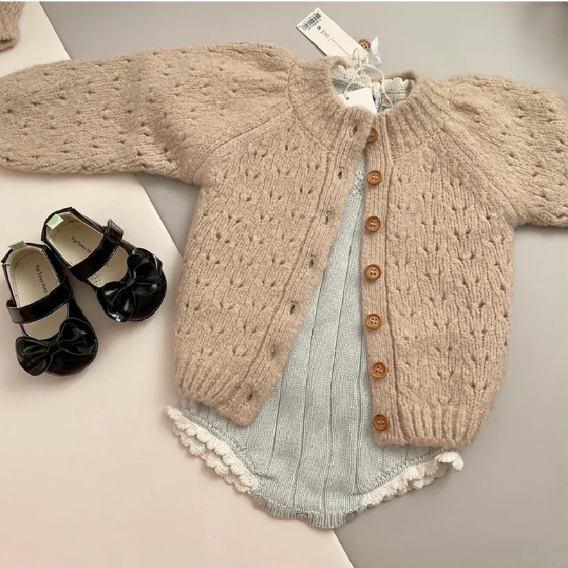 

Демисезонный шерстяной детский свитер, пальто для девочек, осенний кардиган для маленьких девочек, свитер, Детская ажурная куртка, одежда, с...