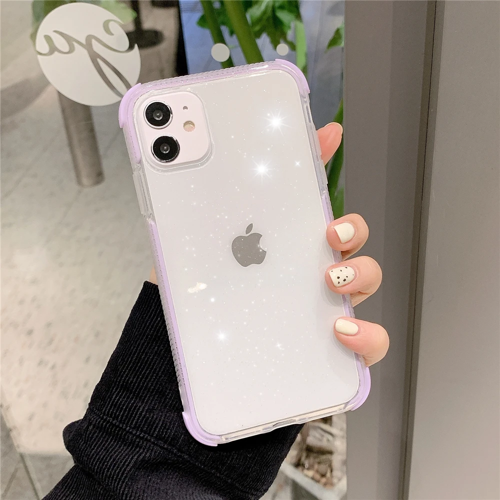 

Stylish Glitter Transparent Phone Case For iPhone 12 Mini 11 Pro XS MAX XR X 7 8 Plus SE2020 Soft TPU Anti-Drop Back Cover Coque