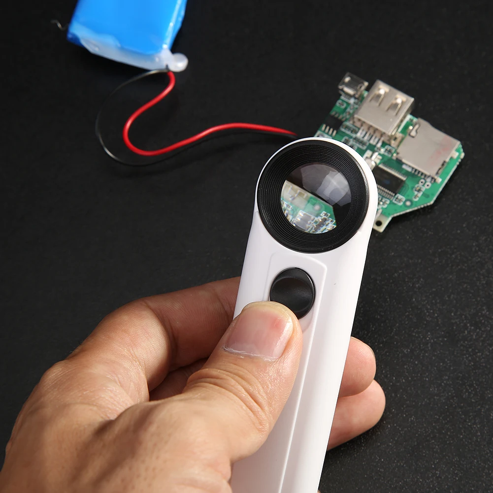 

Handheld 40X HD Magnifier Reading Magnifying Glass Jewelry Loupe with LED Light PCB Circuit Board Repair Magnifying Glass