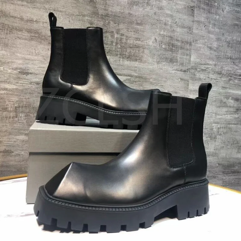 

Туфли мужские классические из воловьей кожи, роскошные брендовые удобные туфли с квадратным носком, без застежки, повседневная обувь Челси