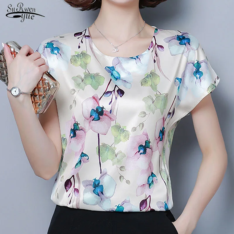 

Chemisier Femme 2020 Summer New Short Sleeve Round Neck Printed Silk Tops Simple Korean Loose Plus Size 4XL Blouse Women 9373 50