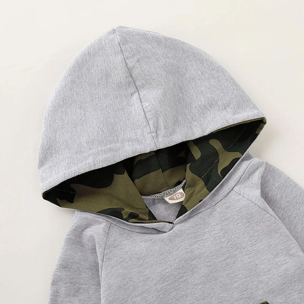 Hot Sale Baby New Style Cliothes For Childrensnewborn Infant Boy Camo Hoodie With Pocket Sweatshirt Pants Outfits Set |
