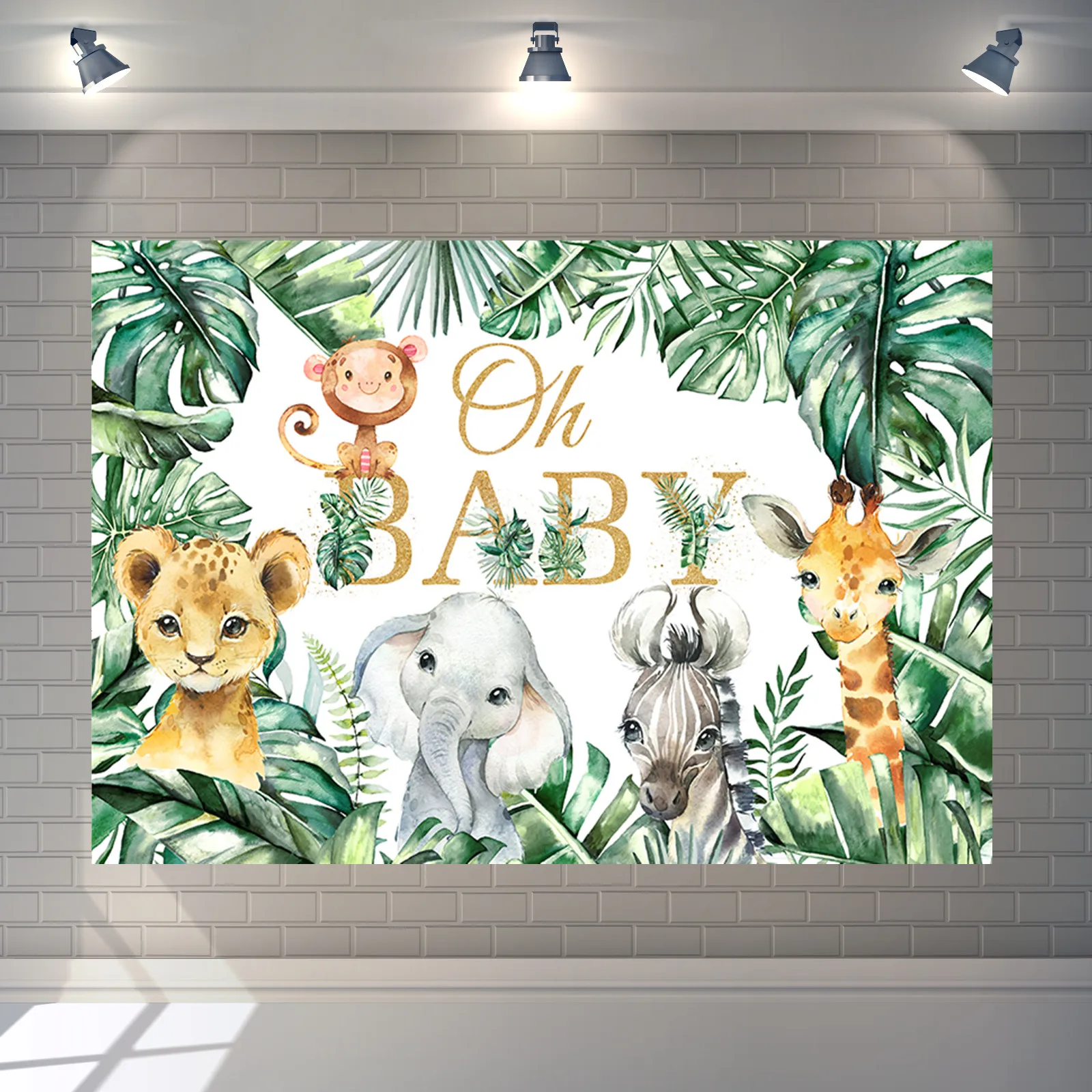 

Oh Baby Animals Backdrop for Baby Birthday Party Decor Jungle Theme Photography Background Plinth Cover