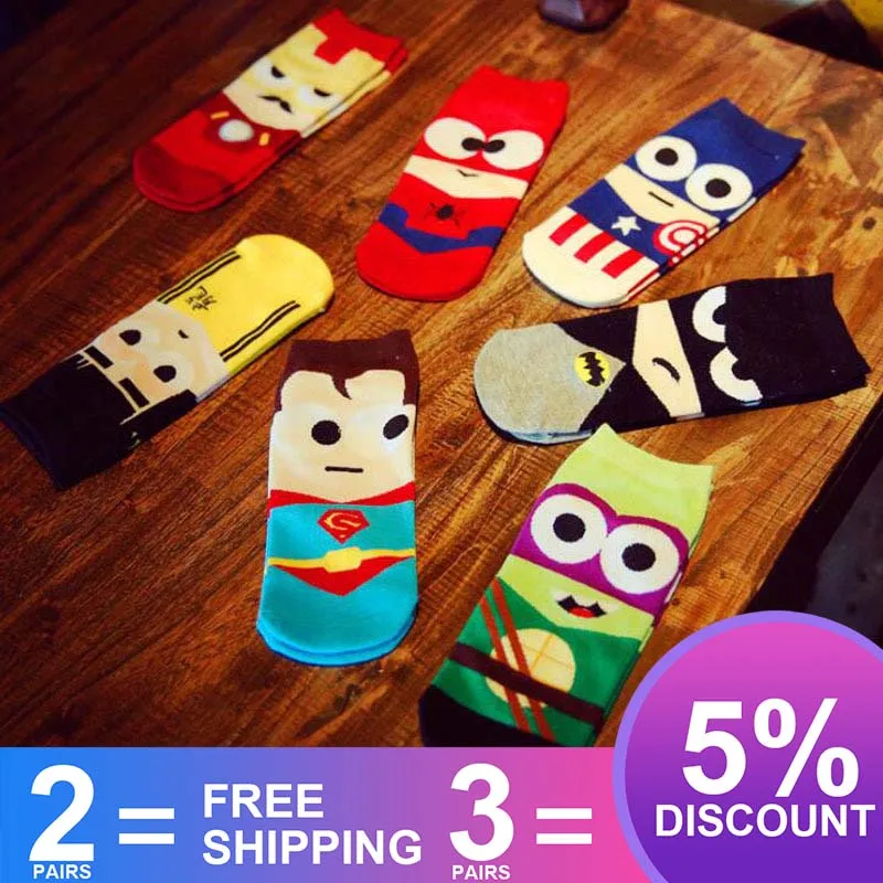 Носки башмачки супергероев для мужчин большие размеры Супермен Бэтмен капитан