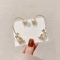 2021 new trendy butterfly clip earrings ear hook pearl ear clips without pierced ears chain earrings women girls jewelry gifts