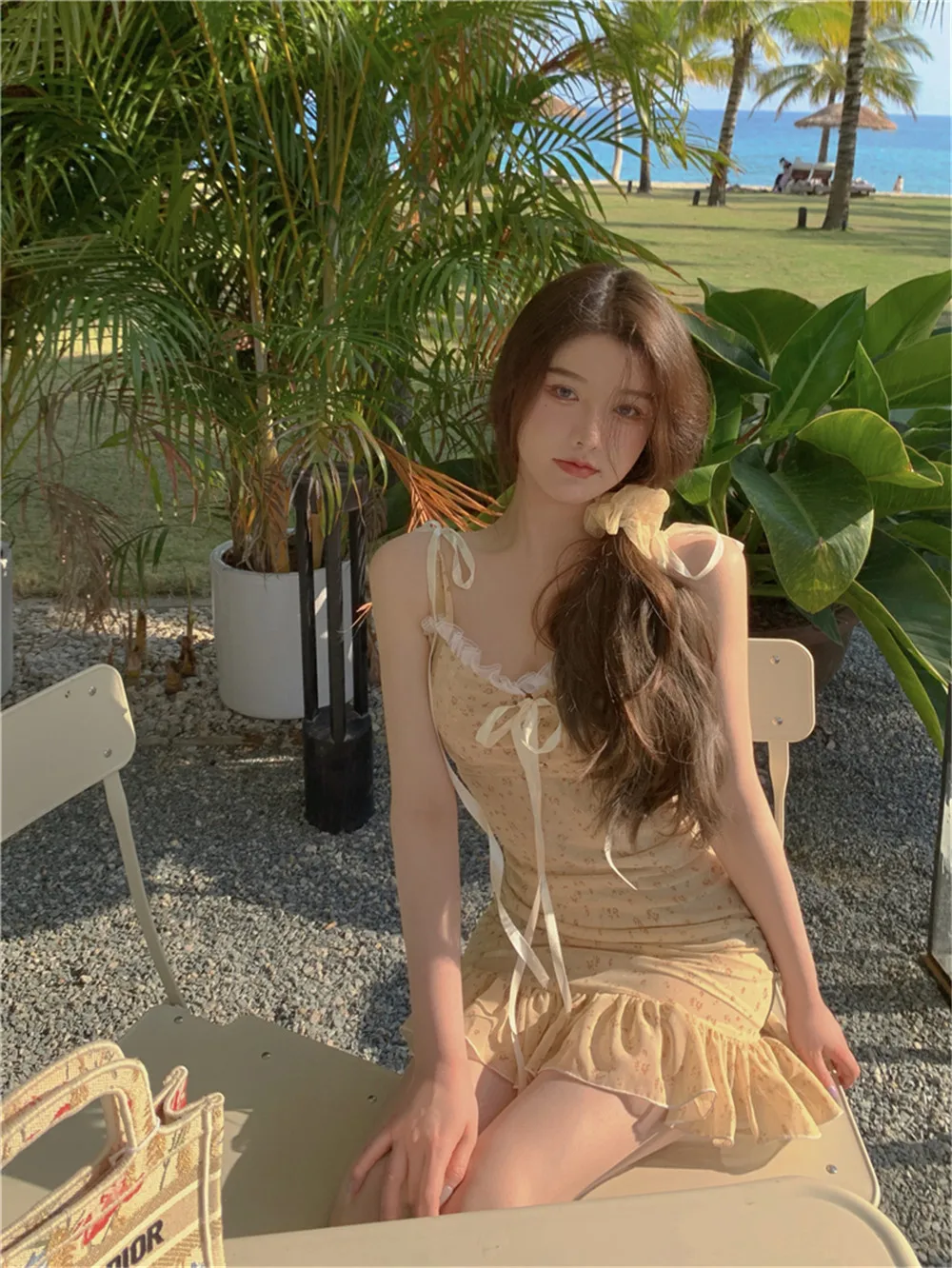 

Floral Lace Patchwork Women Dress Summer Sexy Korea Slim Bow Short Dresses Sweet Elegant Girl Sundress Gown Female 2021 Coisini