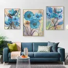 Плакат акварельный с голубыми цветами, настенная Картина на холсте в скандинавском стиле с абстрактными растениями, современный принт, украшение для коридора, гостиной, дома