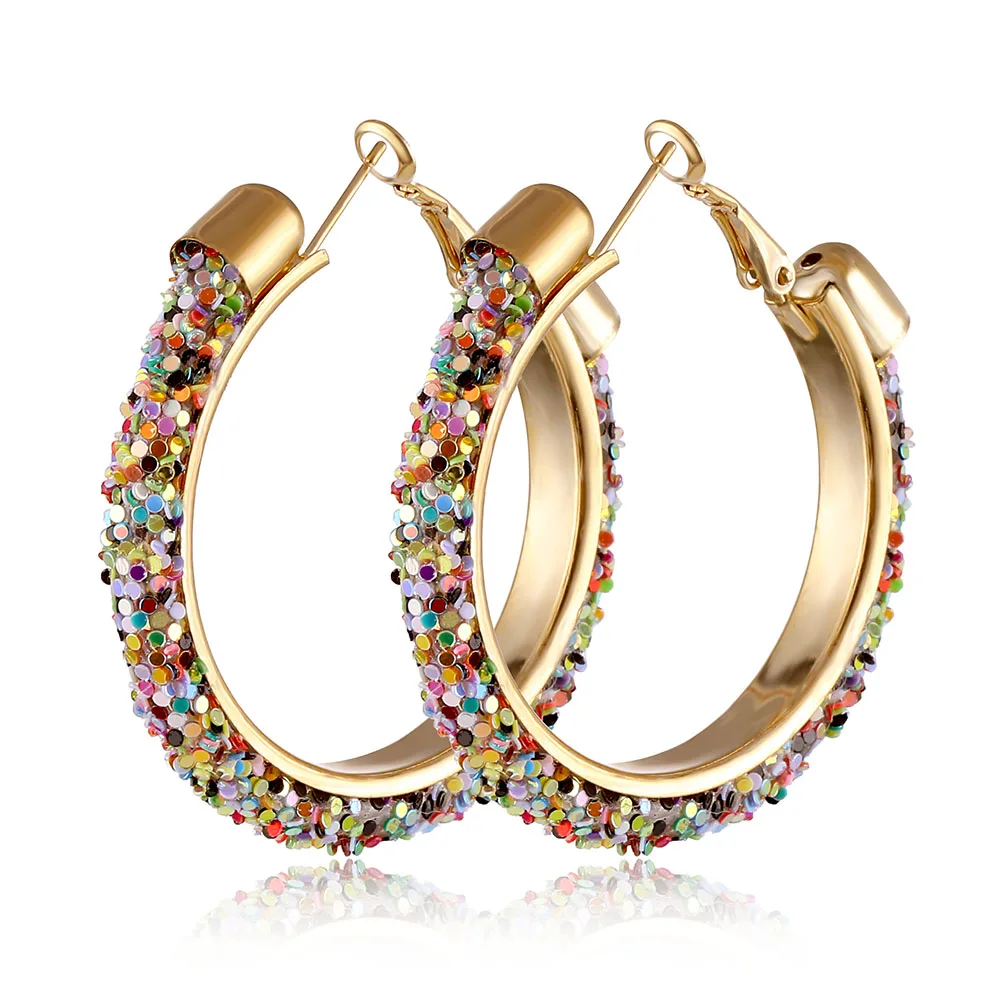 

Fashion Gold Alloy Shine Hoop Earrings for Women Bohemian Geometric Sexy Big Earrings 2019 Korean Style Earrings Jewelry Gifts
