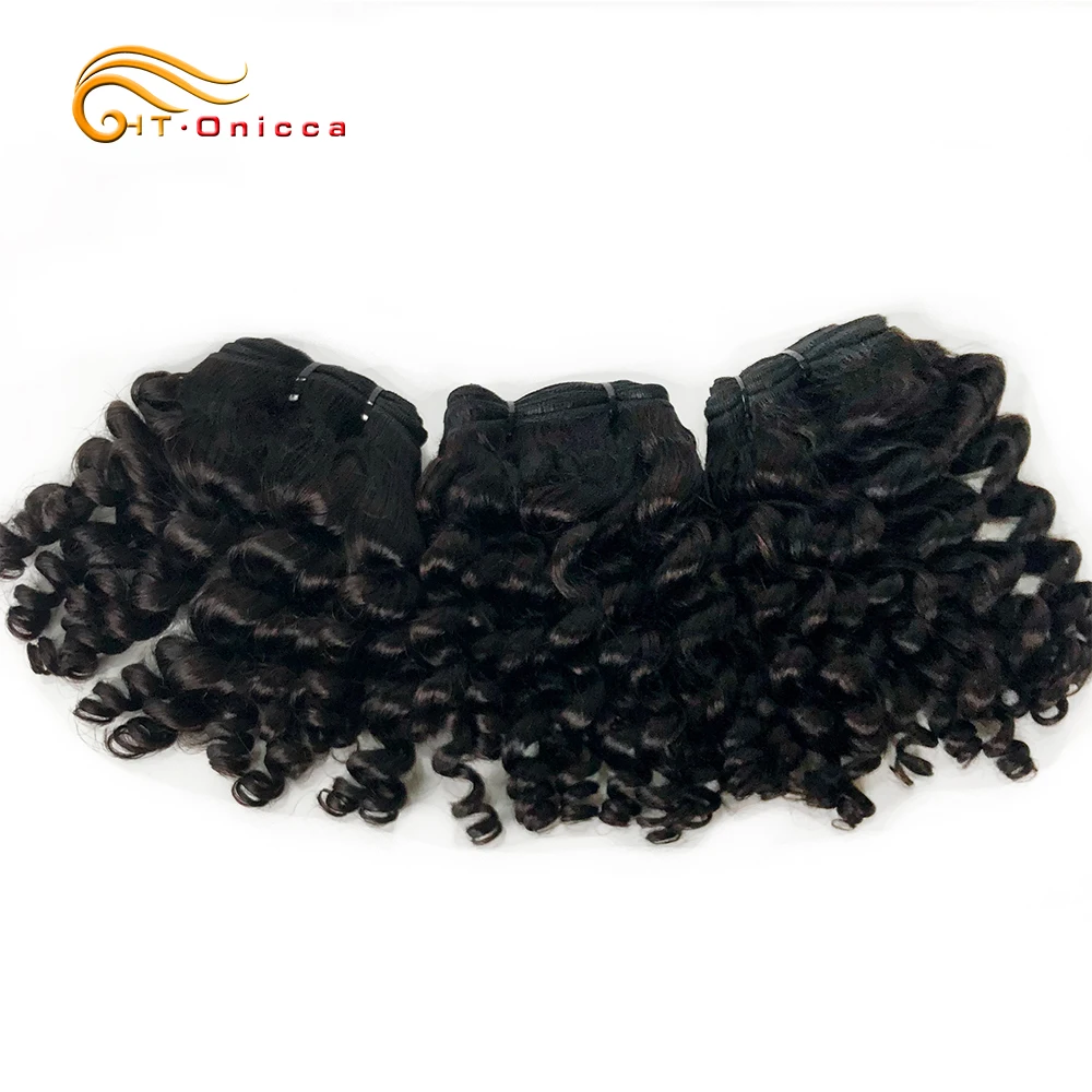 

Htonicca Curly Hair Brazilian Weaving 1/3/4 PCS Human Hair Bouncy Curly 8''-26" Double Machine Weft Remy Natural Hair Extensions