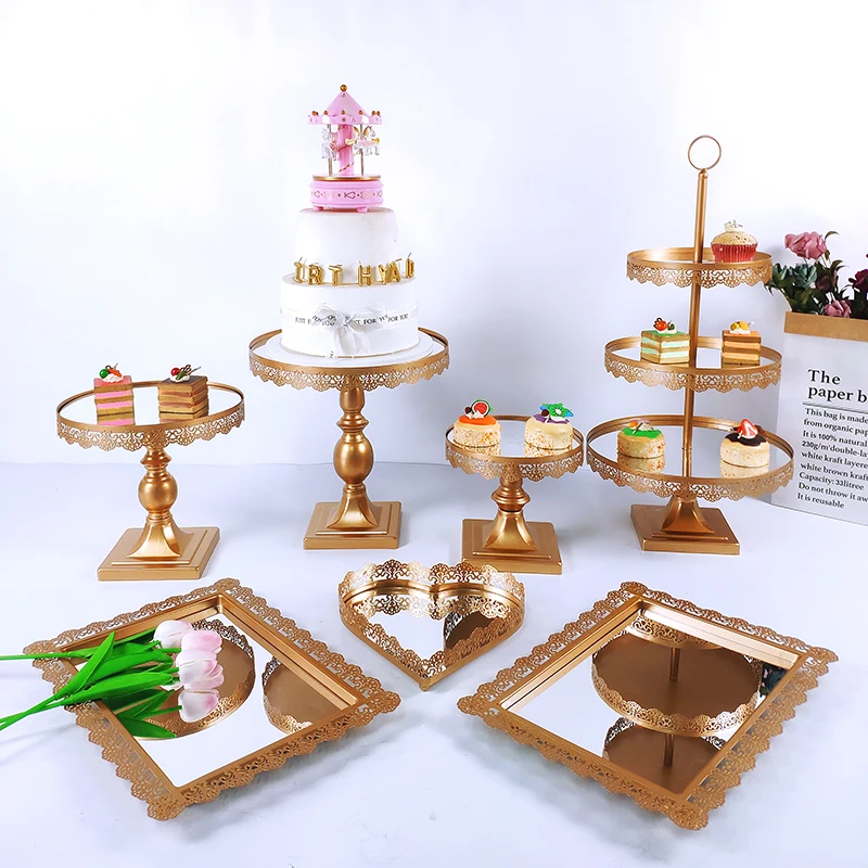 

6Pcs GOLD Cake Stand Cupcake Tray Tools Gome Decoration Dessert Table Decorating Party Suppliers Wedding Display