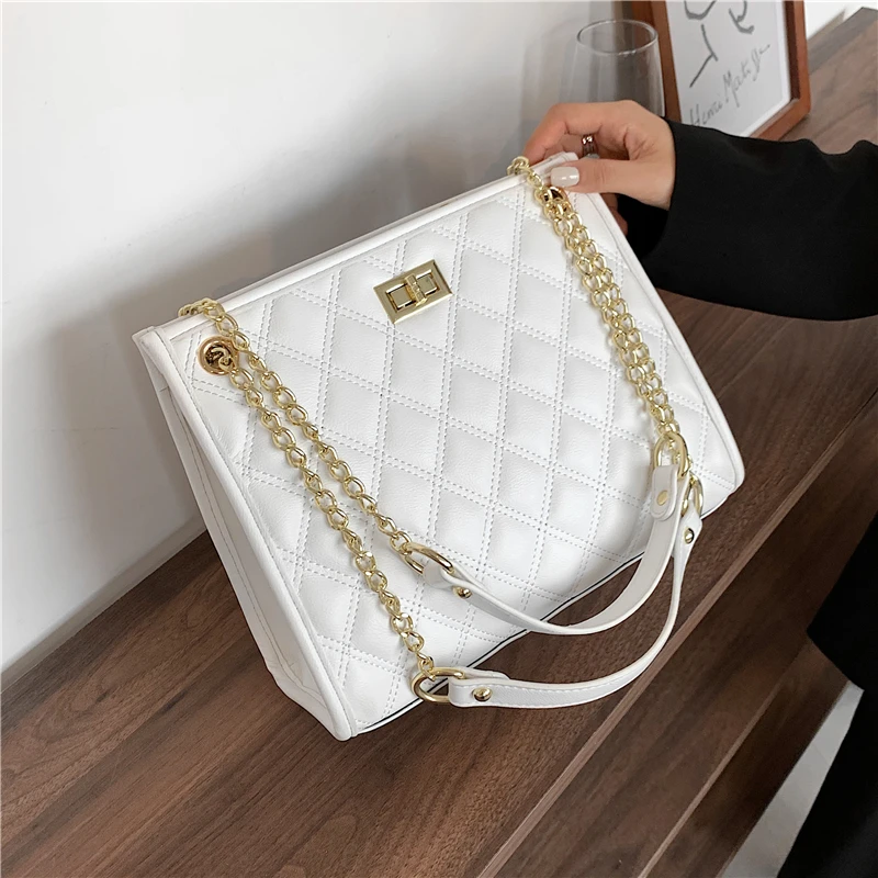 

Burminsa Quilted Chain Crossbody Shoulder Bags For Women Brand Designer Large Capacity Female Tote Luxury Work Ladies Handbags