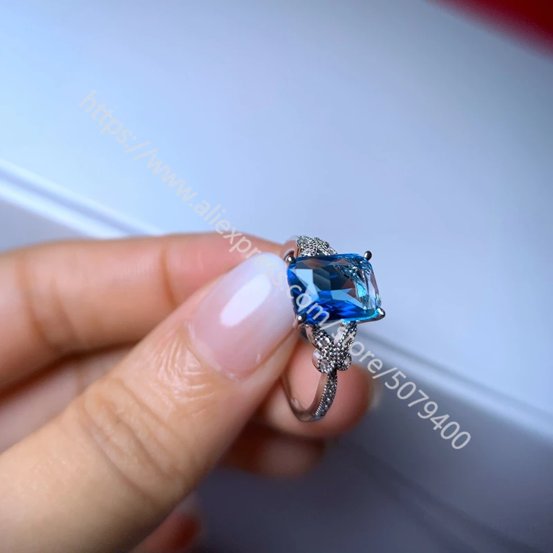 

Statement aquamarines ring emeralds cut lab made aquamarines cubic zircon ring blue CZ white gold plated Royal Wedding jewelry