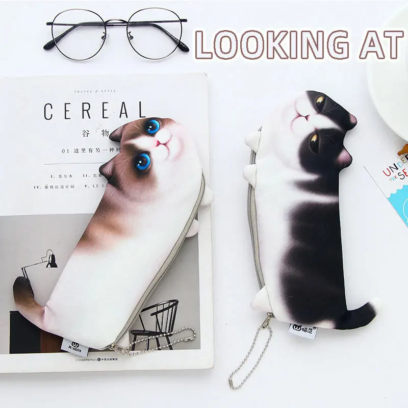 

Pencils Bag Creative Cute Cat Korean Edition Imitation Printed Cat Pencil Case To Store Pencil Bag Student Supplies Kawaii Pouch