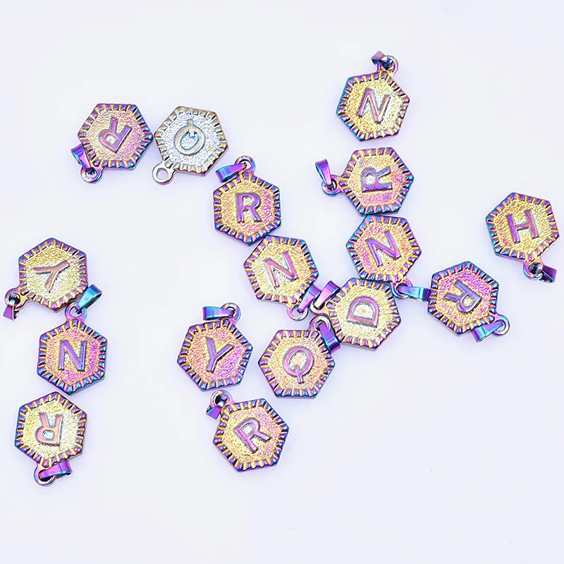 

5Pcs/Lot Stainless Steel Hexagon 26 Alphabet Charms Making Initial Letter Pendant Necklaces Choker Jewelry Accessories