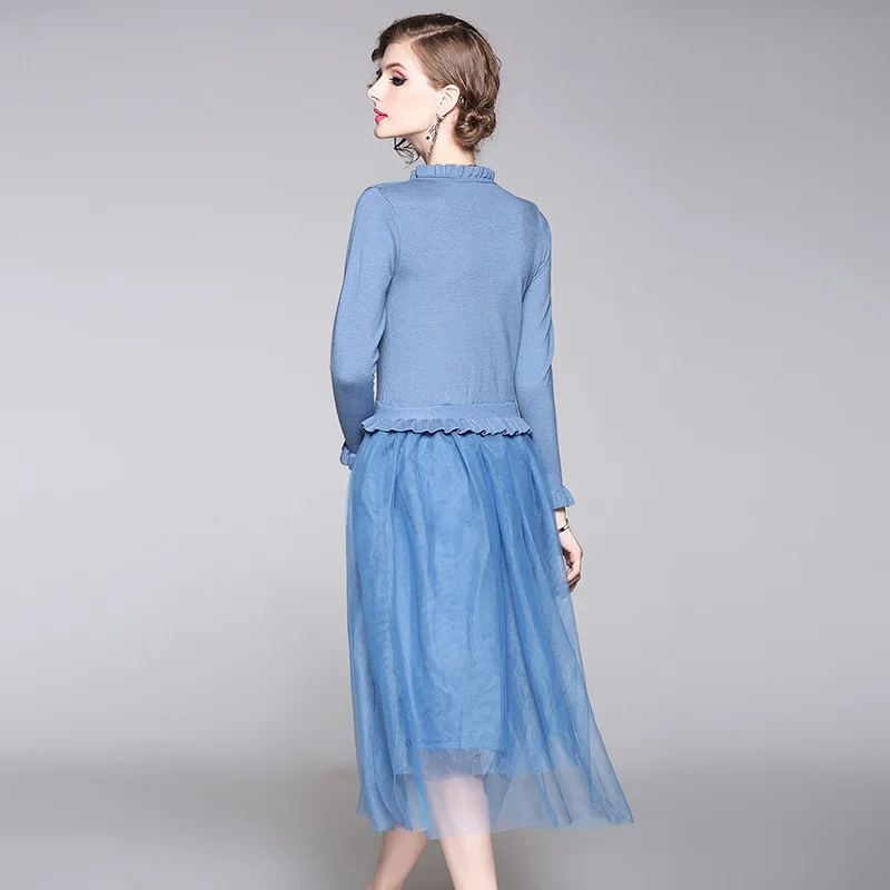 Женское длинное платье из тюля с V-образным вырезом и оборками | Женская одежда