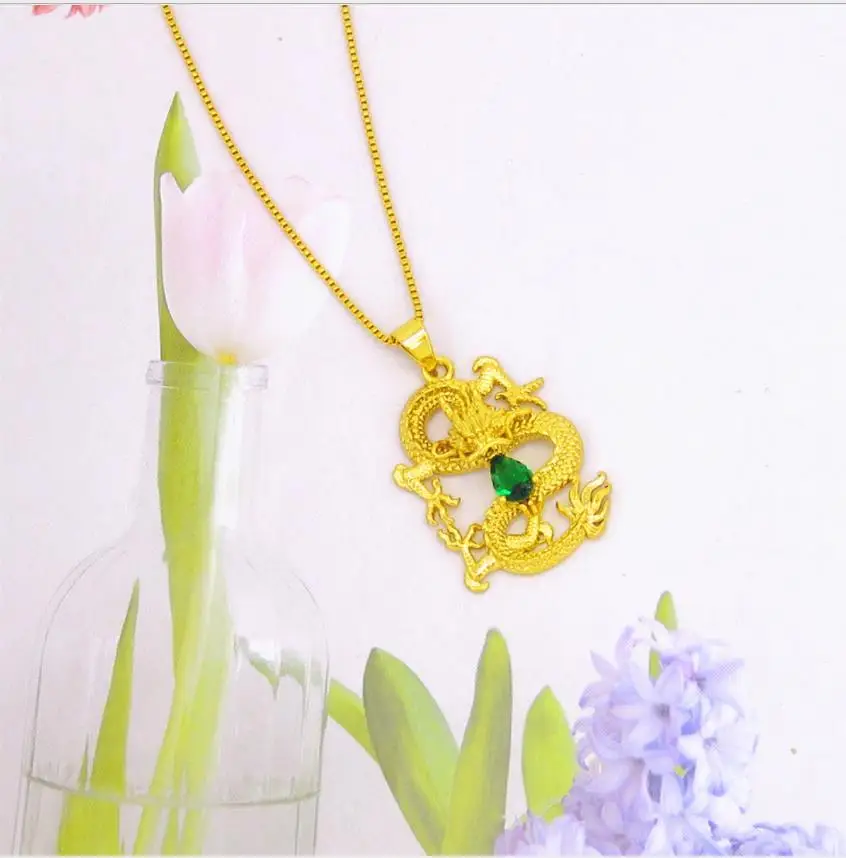 Promotion Gold dragon 24k yellow plated pendant women's classic male Jewelry birthday gift couples pendants | Украшения и