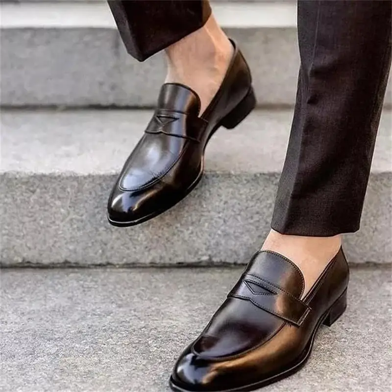 

Туфли мужские классические, деловая повседневная обувь, маска для лица, круглый носок, низкий каблук, без застежки, лоферы, черные, ПУ, 6KF555