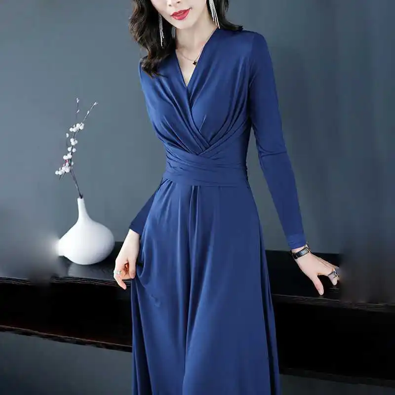 

2021 early autumn dress new v-neck stilt dress holiday long over-the-knee dress summer dresses for women party Mid-Calf