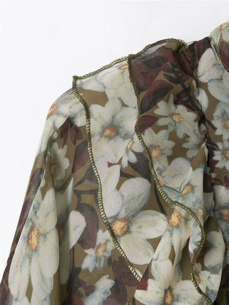 

Elegant Women Floral Print Dress 2020 Fashion Ladies Chiffon Cascrading Ruffles Dress Streetwear Female Chic O-Neck Vestidos