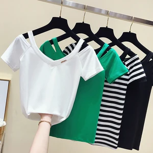 Женская футболка в полоску, с коротким рукавом