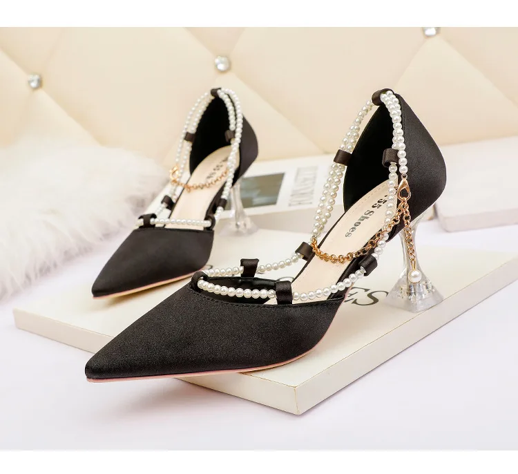 

New Sexy Pointed Pumps High Heels Beaded Women's Sandals with Stiletto Heels Shoes Zapatos Mujer Ladies Dress Shoes