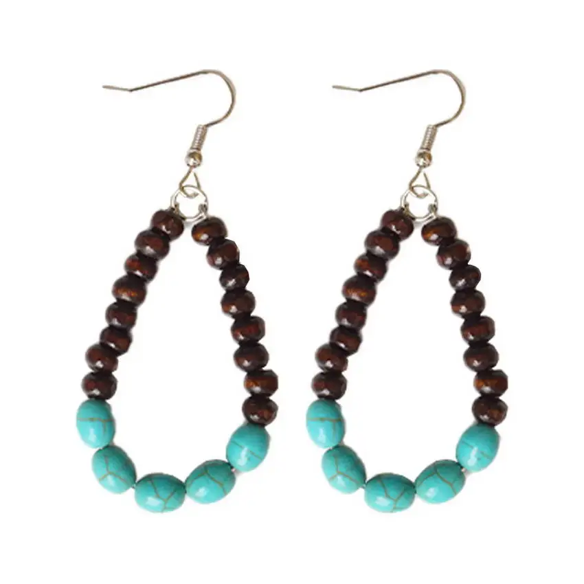 

Mixed Turquoise Wood Beaded Open Teardrop Drop Earrings for Women Handmade Original Bohemian Jewelry Wholesale