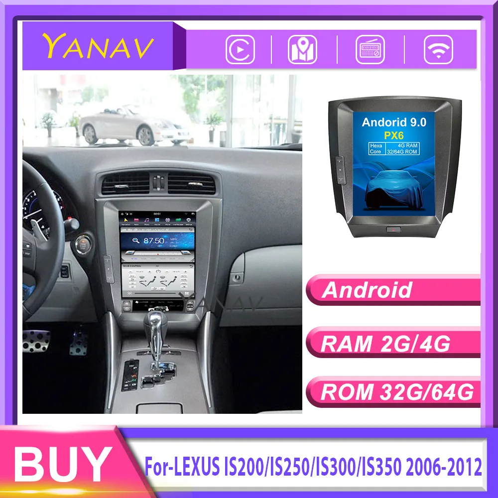 Автомобильный GPS-навигатор 12 1 &quottesla style android 6 core для-LEXUS IS200/IS250/IS300/IS350 2006-2012
