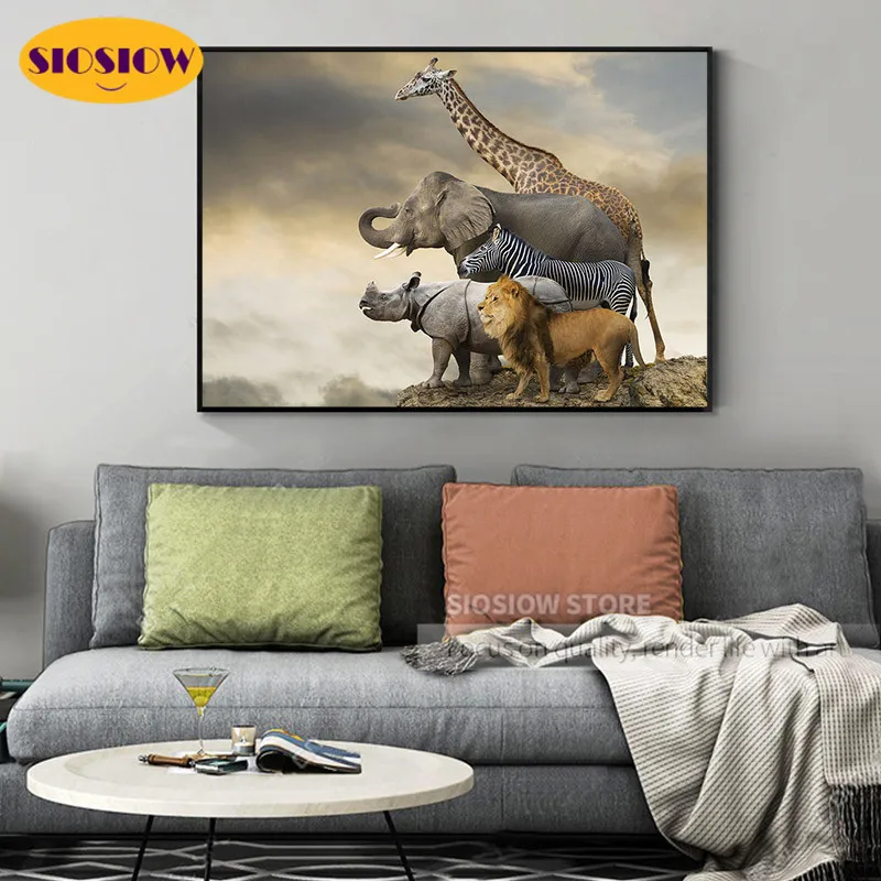 Алмазная 5d картина сделай сам с полным заполнением животные Лев Рино слоны на