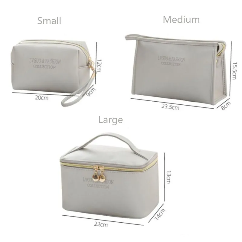 

1 Pc Large Women Cosmetic Bag PU Leather Waterproof Zipper Make Up Bag Travel Washing Makeup Organizer Beauty Case