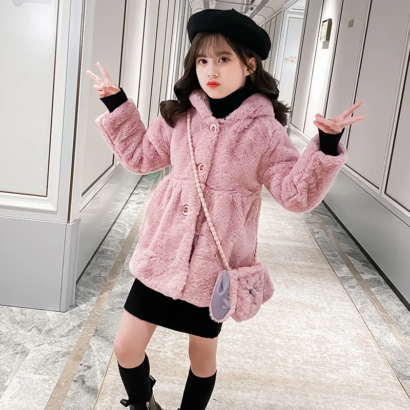 

Girls Warm Winter Coat Thicken Faux Fur Fashion Kids Hooded Jacket Autumn Coat for Girl Outerwear Girls Clothes 4 6 8 10 12 Year