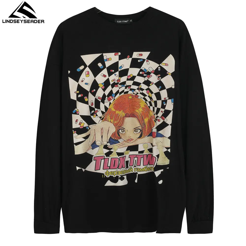 

Tshirt Men Women Anime Girl with Pills Printed Hip Hop Oversized Streetwear Harajuku Full Sleeve T Shirt Cotton Top Men Clothing