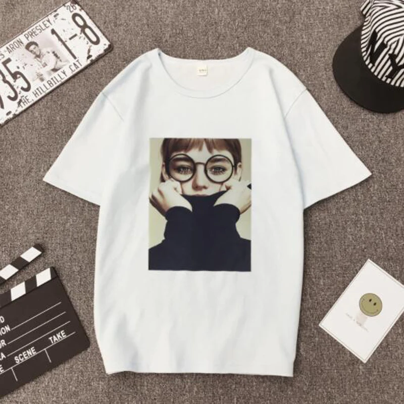 

New Cotton Harajuku Aesthetics Tshirt Sexy Flowers Feather Print Short Sleeve Tops & Tees Fashion Casual Couple T Shirt