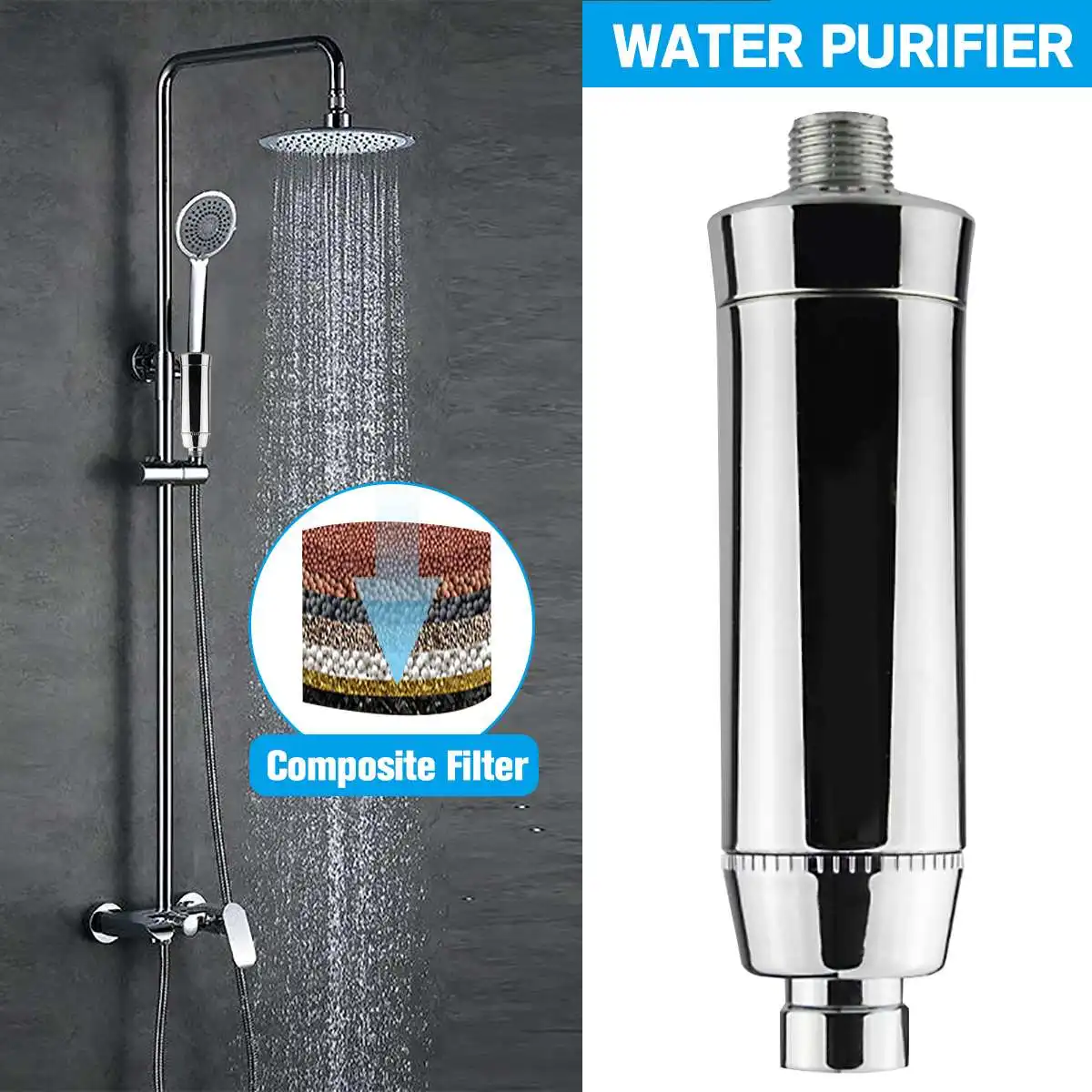 

Home Water Purifier Chlorine Shower Filter Activated Carbon Faucets Purification Eliminates Chlorine Hard Water Bathroom