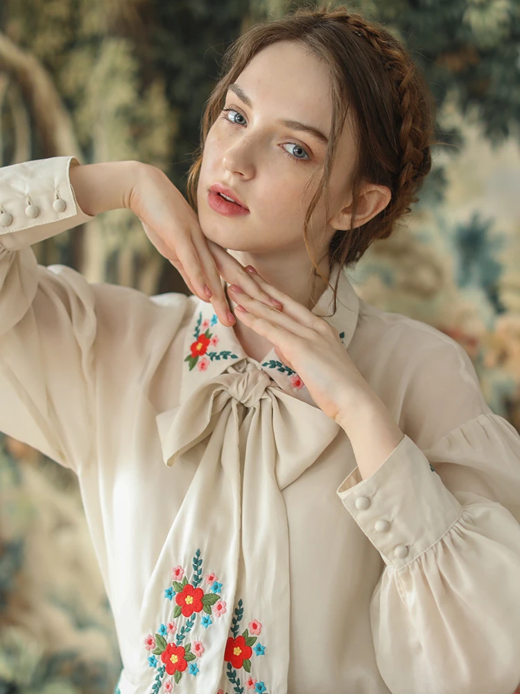 Женская винтажная блузка с длинным рукавом элегантная повседневная Свободная