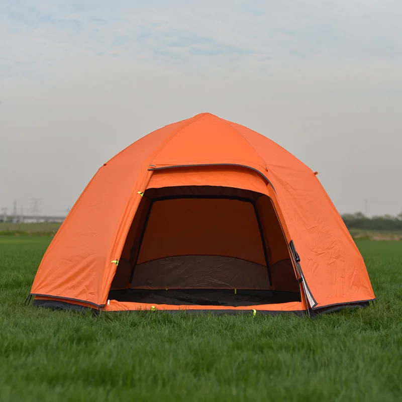 Preise Automatische Doppel-schicht Hydraulische Zwei-tür Vier-fenster 5-8 Menschen Hexagonal Outdoor Camping Belüftung Zelt Freies Zu Bauen