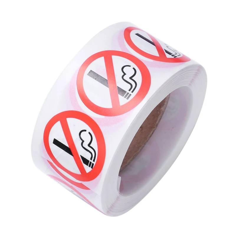 Логотип No Smoking Предупреждение наклейки 1 фут круглый 500 всего за рулон|Наклейки на