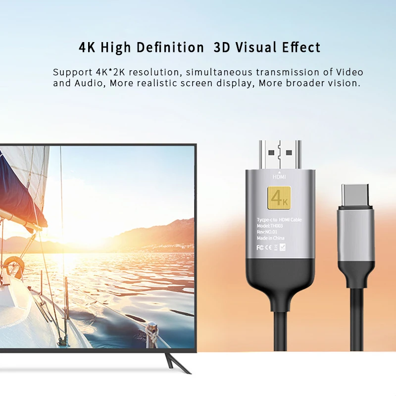 Кабель YMY USB Type C-HDMI совместимый с UHD 4K @ 60 Гц HDMI2.0 HDR HDCP 2 м кабель синхронизации для