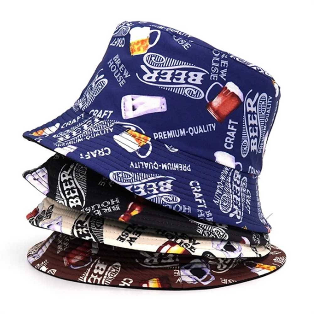 

New Double-Sided Men and Women Adult Letters Wine Glass Bucket Hat Spring and Summer Outdoor Sun Basin Hat
