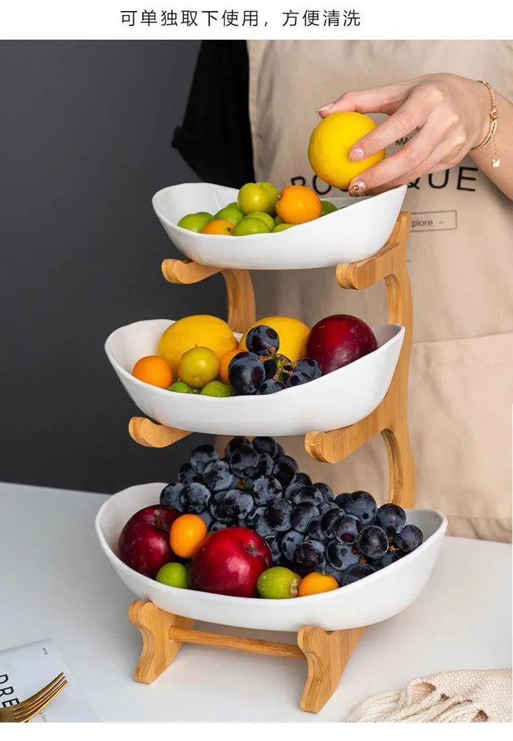 

Nordic ceramic three-tier fruit plate dried fruit plate family snack candy snack plate creative modern salad annual basket
