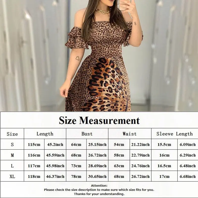

Leopard Dress 2020 Women Butterfly Print Long Dress Loose Ruffle Short Sleeve Word Shoulder Sexy Party Dress Vestidos de fiesta