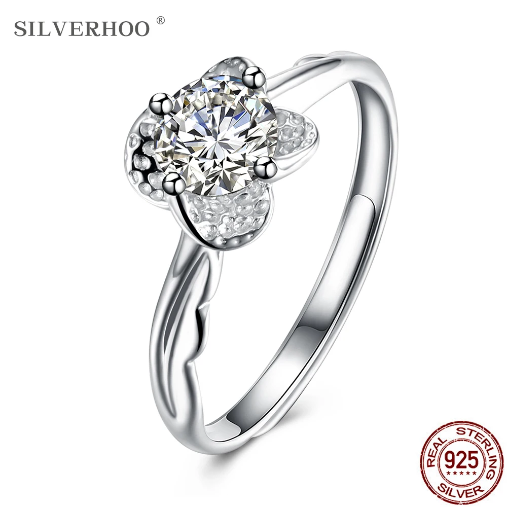 

SILVERHOO Silver 925 Sterling Women Rings Round 5A Cubic Zirconia Adjustable Anniversary Couple Ring Party Hot Sale Fine Jewelry