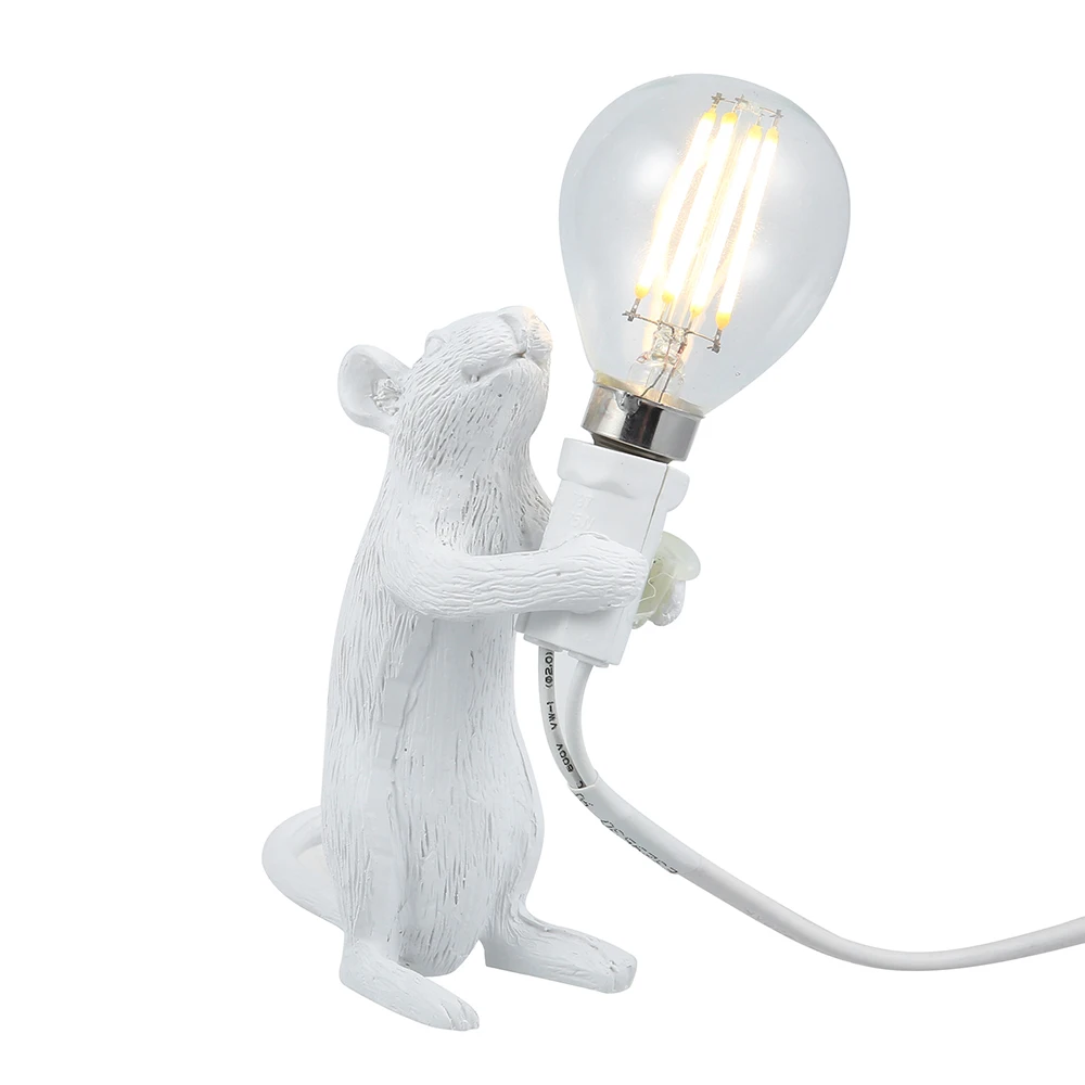 

EU Plug Nordic Resin Animal Rat Mouse Table Lamp Small Mini Mouse Cute LED Night Lights Home Decor Desk Light Fixtures Bedside