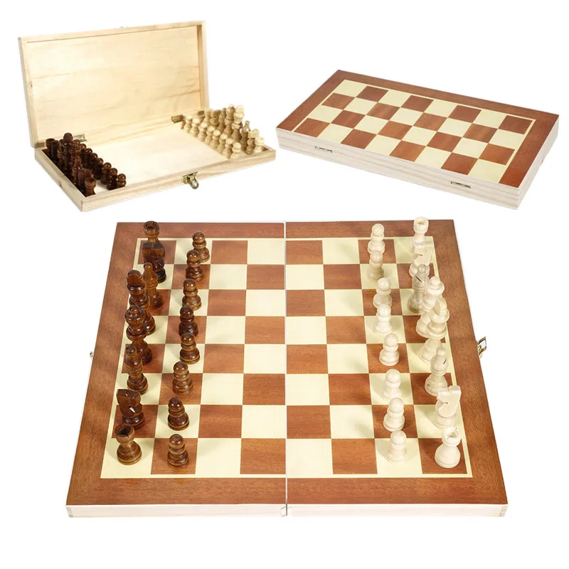 

Wooden Foldable International Chess Board Game Chess Games Trip Travel Party Entertainment Portable International Chess Set