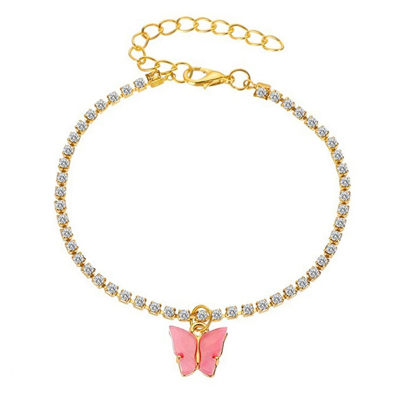

Butterfly Anklet Bracelet For Women Gold Color Rhinestone Leg Bracelet Summer Barefoot Beach Accessories Ankle Bracelet Jewelry
