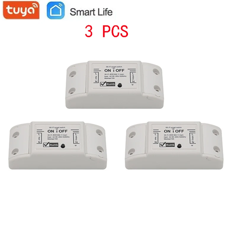 3 шт. базовый 10A Tuya Smart Life Wifi умный переключатель дистанционного беспроводного света Интеллектуальный универсальный модуль автоматизации работает с Alexa