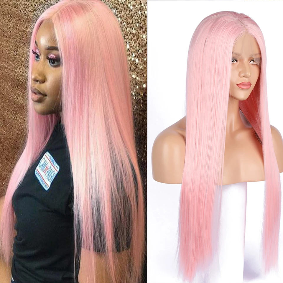 

Light Plnk Color Natural Straight Synthetic Wig Heat Resistant Lace Front Wigs Transparent Lace 13x4 Lace Wig with Baby Hair