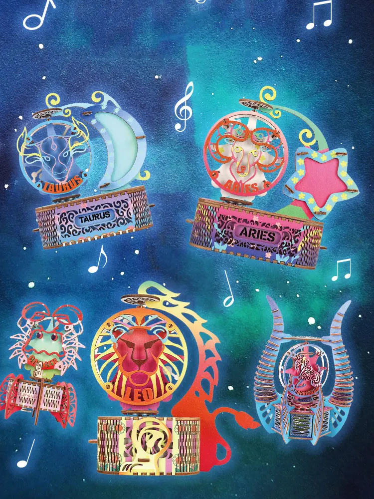 Деревянная музыкальная шкатулка с двенадцатью созвездиями 3d украшение сделай