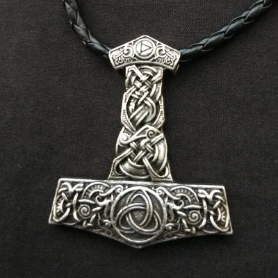 leather chain silver Odins Ворон славянский Коловрат Руна викингов бусы ожерелье мужские ювелирные изделия Молот Тора мьельнир молоток амулет Руна Подвески с узором из узлов Прямая поставка - Окраска металла: leather chain silver