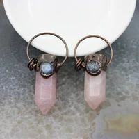 energy natural rose quartzs hexagonal stick point pendantshealing pink crystal antique brass style necklace charms diy jewelry