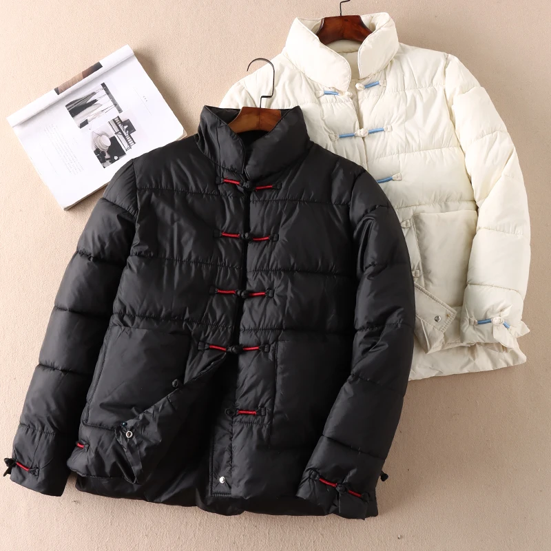 

Женское Стеганое пальто в стиле ретро в народном стиле с пряжкой и воротником-стойкой зимняя теплая и плотная Универсальная Женская куртка